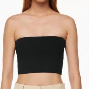 Babaton Sculpt Knit Ribbed Strapless, Cropped Tank Top, Brown, Medium